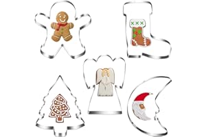 CADIMUS Juego de 5 Cortador Galletas Navidad, XXL Moldes Galletas Navidad Grande, Molde Galletas Muñeco Jengibre, Cortadores de Galletas Navideños de Acero Inoxidable para Hornear