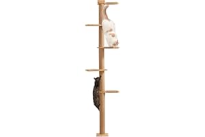 FUKUMARU Arbres à Chat 205,7 cm, 5 Étages du Sol au Plafond, Griffoir Mural pour Chat, Étagères Murales pour Chat, pour Grimper, Gratter, Observer et Jouer