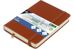 Kangaro Art szkicownik A6 koniak PU twarda okładka, 80 arkuszy, 140 gramów, kremowy papier z taśmą gumową i taśmą