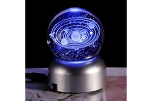 NatureMan 3D Solar System Model 80mm Crystal Ball with Round LED Light Base, Solar System Night Light Toys Planet Model Science Educational Universe Space Astronomy for Kids Birthday Gifts