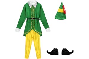 RTGSE Adult Christmas Elf Costume Clothes Set Santa's Helper Cosplay Sets Men Women Christmas Elf Outfit for Holiday Party