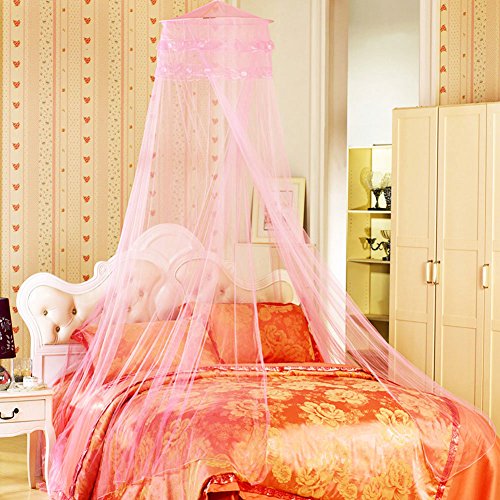 Prinzessin Travel Moskitonetz Fliegennetz Mückennetz Insektennetz Spitze Betthimmel Moskitonetzen Rund Moskitonetz für Einzel-oder Doppelbetten Indoor or Outdoor With A Full Hanging Kit (rosa) - 3
