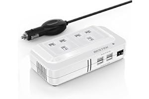BESTEK 200W Power Inverter DC 12V to AC 230V 240V Dual Socket Car Voltage Converter Transformer with 4 USB Car Charger