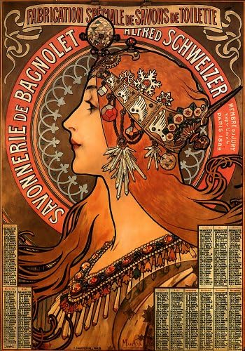 Handcrafted Alphonse Mucha Art Nouveau Greeting Card - 'Savonnerie de Bagnolet' Note Paper, Any Occasion 8.25 x 5.25 Cellophane Wrapped, With Envelope