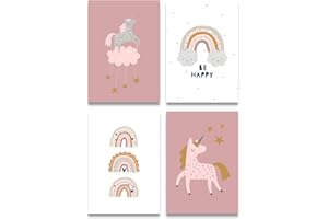 Rabano Art Kinderzimmer Poster in Pastell Farben (4er Set A4 Einhorn Liebe)