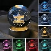 Senon Atlı Karınca Kristal Cam K&uuml;re Renk Değiştiren LED Işıklı Gece Lambası Dekoratif Hediyelik