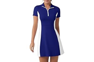 FKEEP Golf-Tenniskleid mit Shorts, Damen, Rollkragen, athletisches Workout, Golfkleid, lässig, ärmellos, Colorblock-Kleid