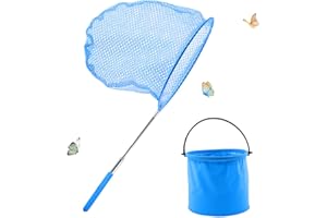 Kapokr Kescher Kinder Teleskop Kächersieb Kinder Schmetterlingsnetz with Faltbarer Eimer Kinder Kescher zum Fangen von Insekten Angeln Outdoor Natur Wissenschaft Exploration (Blau)