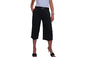 icecoolfashion Women's Smart Wide Leg Culottes 3/4 Length Women's Tailored Loose Cropped Stretch Capri Short Trousers 8-22