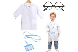 MIVAIUN 3 sztuki fartuchów lekarskich dla dzieci, fartuch laboratoryjny z kartą roboczą, okulary, kostium naukowca, do odgrywania ról, do projektów szkolnych, doktora, naukowca, akcesoria dla chłopców