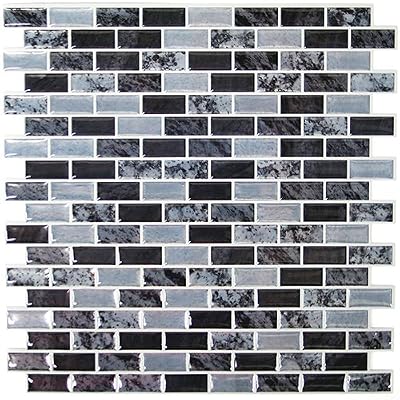 Thedecofactory TL3229FLT Faïence adhésive Marbre Noir, Vinyle, Multicolore, 26 x 0.5 cm