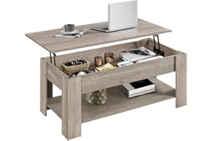 ‎YAHEETECH Yaheetech Couchtisch Höhenverstellbar Sofatisch mit Stauraum Ablagefächern Kaffeetisch Metallgestell Beistelltisch für Wohnzimmer, Grau
