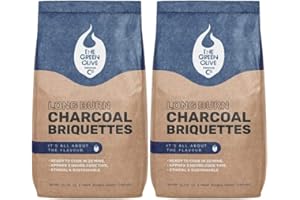 GREEN OLIVE FIREWOOD COMPANY Green Olive Firewood - Long Burn BBQ Charcoal Briquettes - Use for Charcoal Barbecues and Smokers - Natural and sustainable - Quick Lighting and Long Burn Time - 2 bags(8kg)