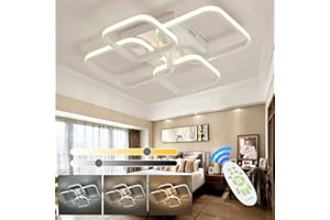 XEMQENER LED Dimmable Ceiling Lights with Remote, Chandelier with 4 Squares, Flush Mount Ceiling Lamp for Living Room, Kitchen, Office, Bedroom, Dining Room (2800k-6000k, White, 6-15㎡)