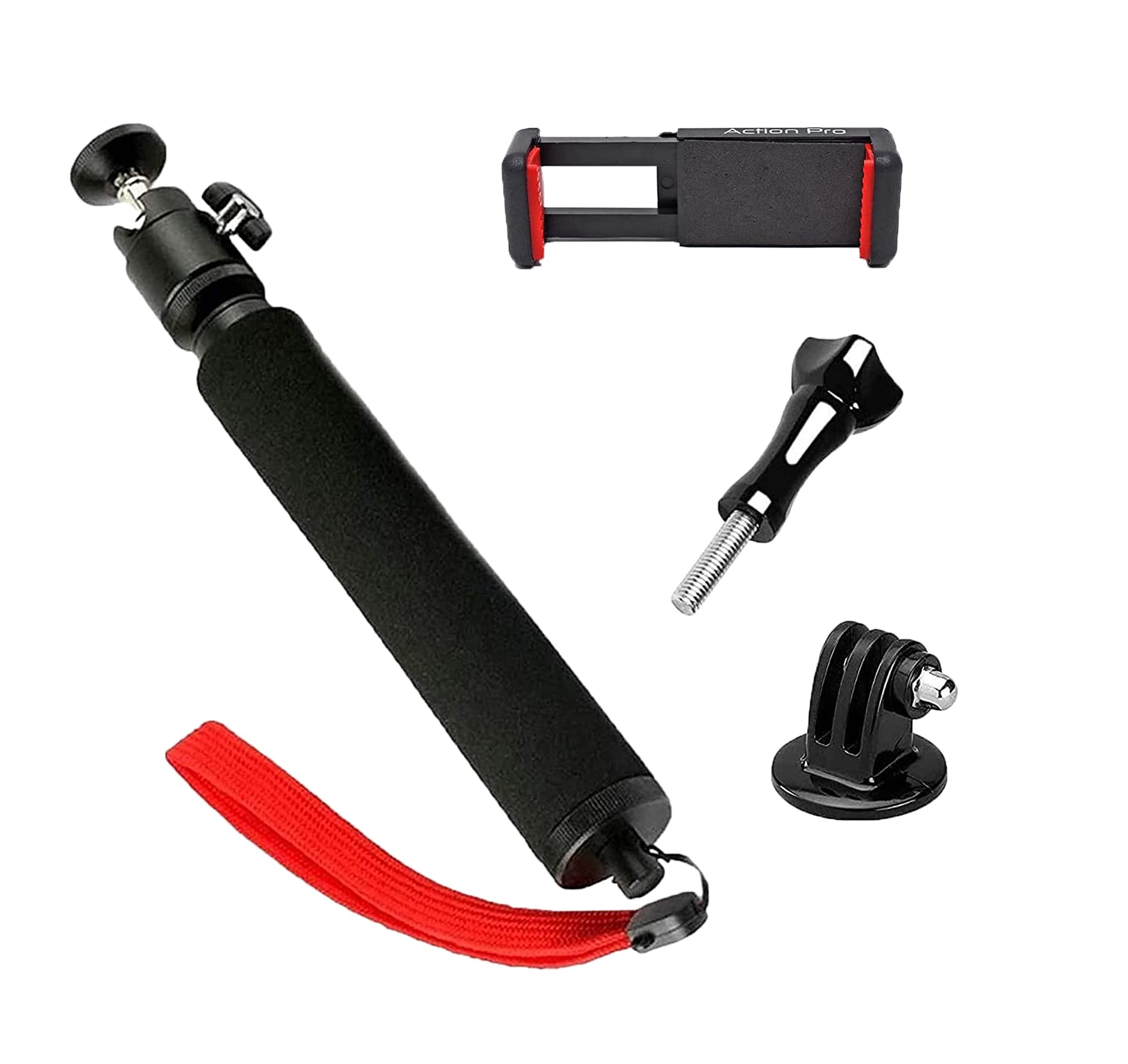 Action Pro Waterproof Extendable Selfi Stick Monopod with Phone Holder Compatible with GoPro-13/12/11/10/9/8/7/6/5/4/3+/3/SJCAM/Xiaomi/YI Other Action Cameras and Smart Phones
