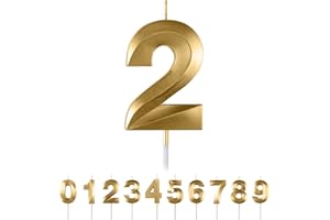 MACLUNAR Bougies d'anniversaire Numéro 2,3D Or Bougie Chiffre 2,Decoration Gateau Anniversaire,Bougies Gâteau Topper Decoration,Pour Les Enfants, Adultes