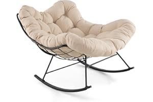 COSTWAY Fotel bujany do użytku wewnątrz i na zewnątrz, fotel bujany z wyściełaną poduszką, fotel ogrodowy o nośności 205 kg i funkcji huśtawki, fotel relaksacyjny do ogrodu, na balkon, podwórko, do