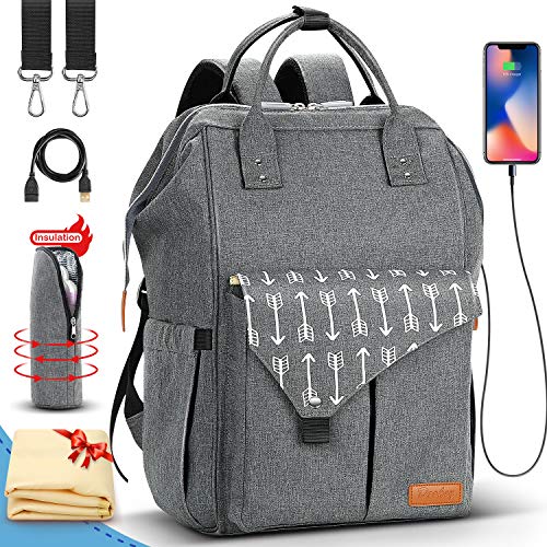 Preisvergleich Produktbild DOOKEY Baby Wickelrucksack, Wickelrucksack Usb, Rucksack Mama Große Kapazität, Multifunktion Babytasche für Reise mit Kinderwagenhaken / USB-Lade Port / Wickelunterlage / Isoliertasche