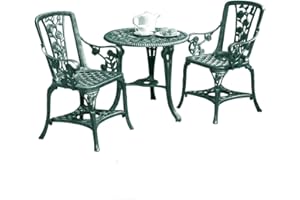 Garden Life Antique Effect Rose Design 2 Seater Bistro Patio Set Table UV-Stabilised PVC (Verdigris)