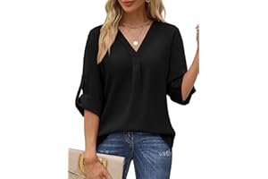 Aokosor Ladies Blouses Womens V Neck Long Sleeve Tops Summer Chiffon Tunics