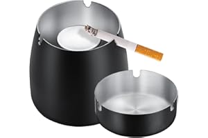 BOXLUNT Cendrier Exterieur, 2 in 1 Cendrier Original avec Couvercle, Cendrier Portable en Acier Inoxydable, Cendrier Anti Odeur pour Jardin/Bar/Restaurant/Bureau - Noir