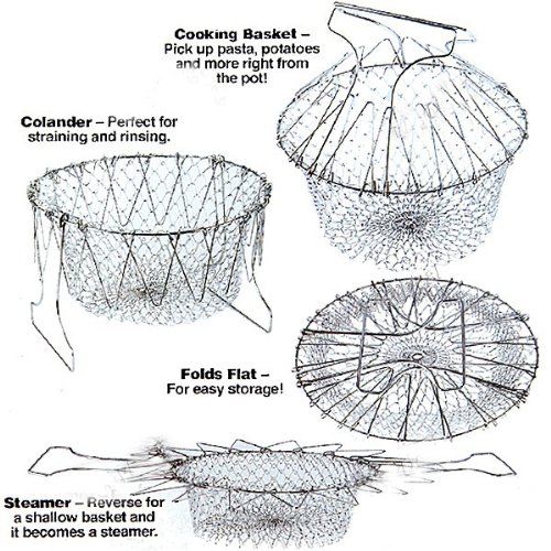 Bowee Chef Basket - Cesta de cocina multiusos plegable (25 cm, acero inoxidable)