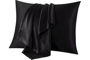 Jaciu 100% Funda de Almohada de Seda, para el Cabello y la Piel, Ambos Lados Funda de Almohada de Seda de Morera 21 Momme 600 Hilos Suaves y Transpirables （Negro, Estándar: 51x66cm, 1 Pieza）