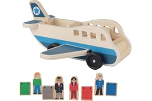runpeak Airplane Toys for Toddlers - Planes Wooden Toys for Children,Toy Plane with 4 Play Figures and 4 Suitcases for Young Kids, Airplane Birthday Gift for Boys and Girls