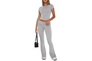 ROFUSSO Zweiteiler Damen Herbst Lounge Set Langärmeliges Oberteile und Yoga Schlaghose Trainingsanzug Freizeit Outfit Fitness Sportkleidung Set
