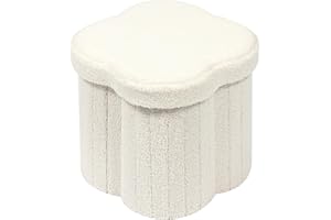 Bonlife Flower Ottoman Storage Box,Folding Boucle Stool Seat,Toy Chest Box,Footstool for Living Room,Bedroom,Children Room,White,32x32x32cm