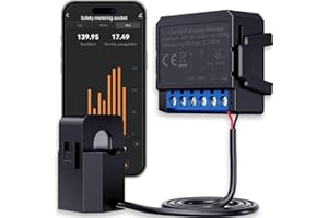 Acmerota Smart Meter Energy Monitor WiFi Electricity Usage Monitor 80A Current Transformer WiFi Home Energy Monitors with Clamp Compatible with Tuya Smart Life, Black