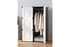CMY Ideal Storage Organizer Cube Closet Portable Wardrobe Combination Armoire, Modular Cabinet for Space Saving 6, 10 ad 12 Cube Wardrobes (Black, 6 cube)
