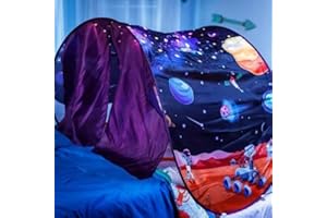 LEEMASING Tente de lit fantaisie, amusante, pliable, pop up, pour intérieur et extérieur, taille double, pour garçons et filles, tente pour enfants, maisonnette pour enfants (Espace avec lumière télécommandée)