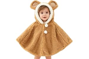 ITODA Mignon Cape à Capuche Bébé Garçon Filles Sweat À Capuche Laine Doux Poncho Cape Tout-Petits Manteau à Capuchon Coupe-Vent Hiver Automne Vêtements d'extérieur Chaude Châle pour Enfants 0-3ans