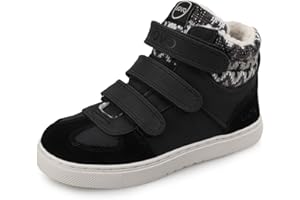 UOVO Boys Winter Boots Kids Water Resistant Trainers Mid-top Walking Shoes Fleece Lining Black Size 11.5 UK Little Kid