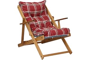 LIBEROSHOPPING Sillón plegable de madera de abeto con 3 posiciones, cojín de tela acolchada para salón o jardín, fabricado en Italia – Relax (Rojo)