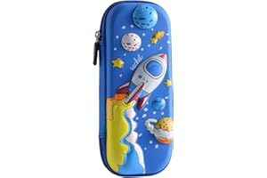 Flyorigin Astuccio grande per matite 3D per ragazzi e ragazze, grande astuccio portapenne portapenne, Astronave blu, In rilievo 3D, grande capacità