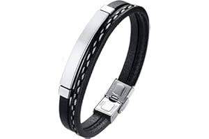 LEGADO Pulsera hombre, cuero pu y acero inoxidable, brazalete vikingo chico negra combinable con anillo pendiente collar colgante o tobillera muñequera, personalizable