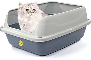 CAT CENTRE Medium Cat Litter Tray Box Hooded Dark Grey Pan Toilet Extra Deep Anti-Spillage Kittens Cats Enclosed Box Loo Detachable Rim Rounded Corners Safe Durable