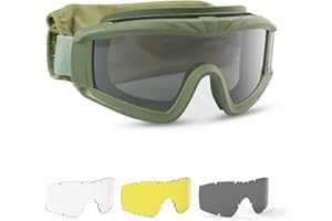 Feyachi Occhiali tattici militari con 3 lenti intercambiabili, protezione UV400, anti-appannamento, per attività all'aperto, caccia, ciclismo, paintball