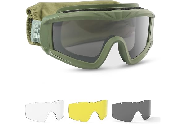 Feyachi Lunettes de protection militaires tactiques avec 3 verres interchangeables Protection UV400 Lunettes de tir anti-buée Lunettes de plein air Sport Chasse Cyclisme Paintball