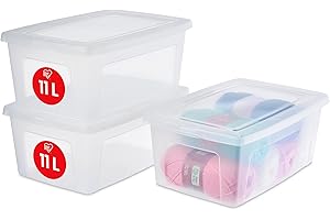 Iris Ohyama Scatole Portaoggetti, 11L, Set di 3, Trasparente, Chiusura facile, Impilabile, Plastica Trasparente, Per Armadio, Scaffali, Scuola, Organizzazione, Giocattoli, Cartoleria, Scarpe, MCB-11