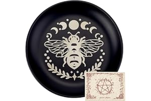 CREATCABIN Bees Phase Moon Ritual Plate Altar Flat Bowl Round Tray Prayer Offering Bowl Dish Candle Holder with Divination Card Jewelry Dish for Smudging Incense Burner Meditation Tarot 5.55Inch