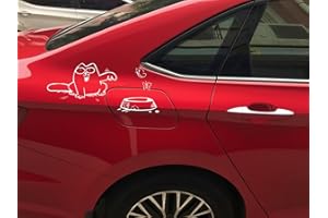 FNGEEN Simon Katzen-Autotankdeckel Aufkleber - Lustige Cartoon Katze mit Schmetterlingen - Wetterfester Vinyl-Sticker - Einfach anzubringen - Für die meisten Tankdeckel (12.81x23.21cm, 2er-Set)