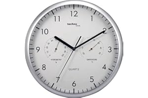 techno line , Orologio da Parete WT 650 con termometro e misuratore di umidità, Ø 26cm, Argento