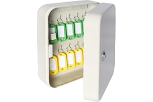Parrency Security Metal Key Box with 20 Hooks, Large Adjustable Wall Mount Key Lock Cabinet, 7 4/5" x 6 3/10" x 3" (Key Tags Included)