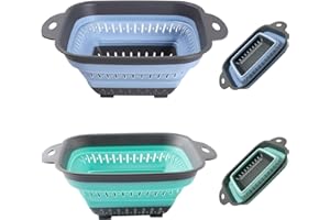 YUNYIGE Scolapasta Pieghevole,Scolapasta Silicone Pieghevole,Scolapastas Salvaspazio,2 Pezzi set di Scolapastas Pieghevoles,Passoire Cuisine (Blu + Verde)