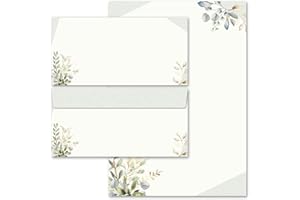 PAPER-MEDIA 40-pc. Complete Set Stationery with Envelope, Green Branches 20 Sheets of Stationery Paper + 20 Matching envelopes DIN Long windowless