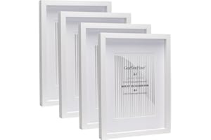 GORYEEFINE White A4 wooden Photo Frame Set of 4 with Mount for A5, Boxed Gallery Picture Frames A4 4Pack With Glass Window for Tabletop or Wallmounted,Oxford Modern Thin Picture Frame A4