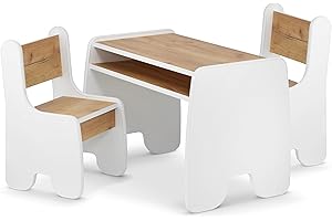 defiPad® Tavolino Bambini con 2 Sedie | Elegante Tavolo Contenitore con Comoda Sedia | Tavolino e Sedie per Bambini | Mobili per Cameretta e Stanza dei Giochi